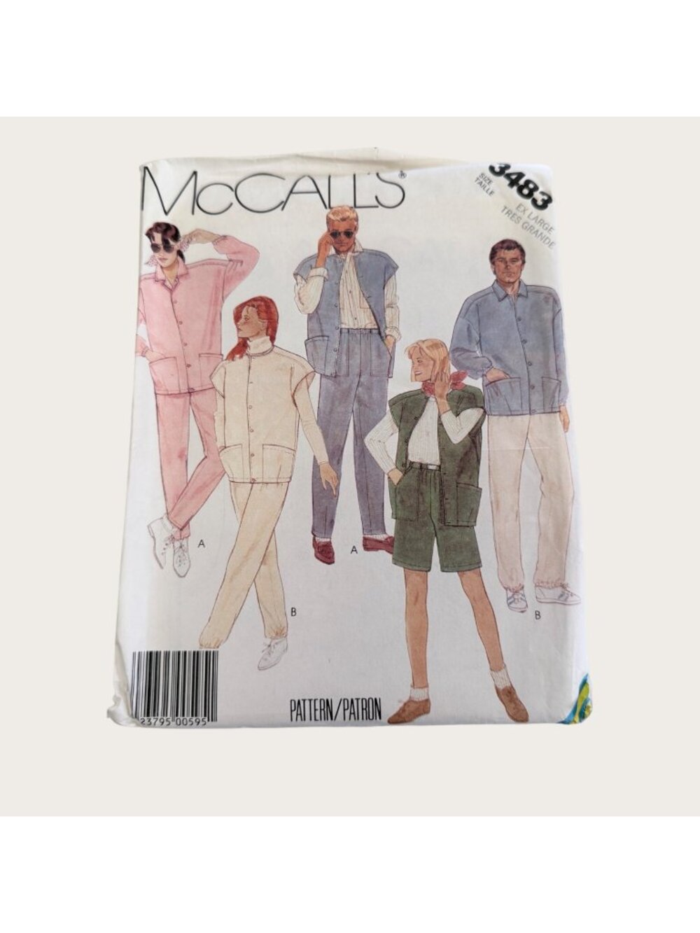 Vintage McCalls Sewing Pattern 3483 Misses Mens Jacket Vest Pants Shorts Sz XL